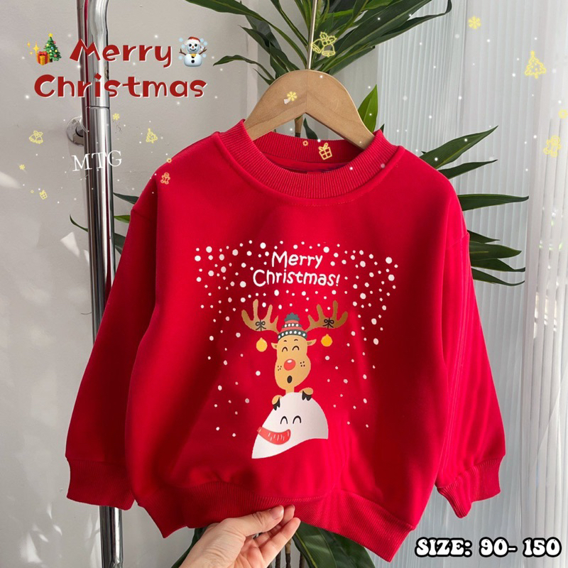 Áo nỉ bông màu đỏ chủ đề Noel cho bé trai bé gái siêu đẹp size từ 12-35 cân