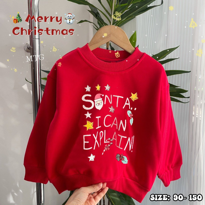 Áo nỉ bông màu đỏ chủ đề Noel cho bé trai bé gái siêu đẹp size từ 12-35 cân