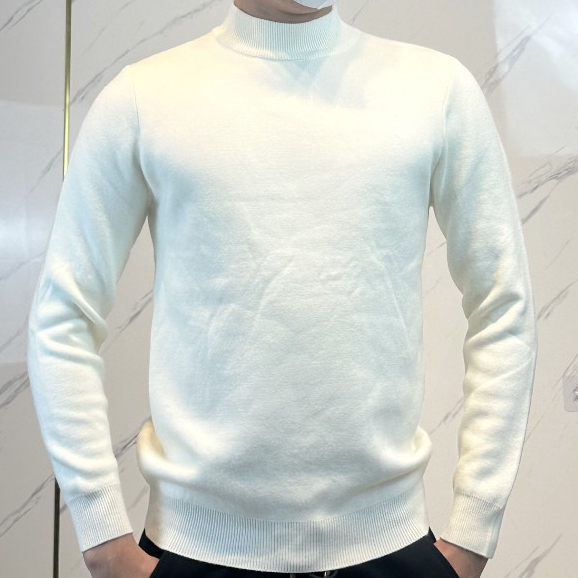 Áo len nam cổ lọ dài tay lót nỉ dáng trơn form relugar thời trang quảng châu