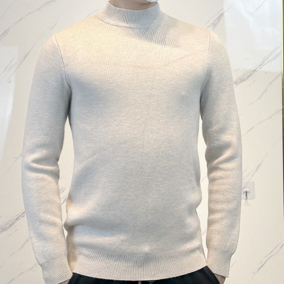 Áo len nam cổ lọ dài tay lót nỉ dáng trơn form relugar thời trang quảng châu