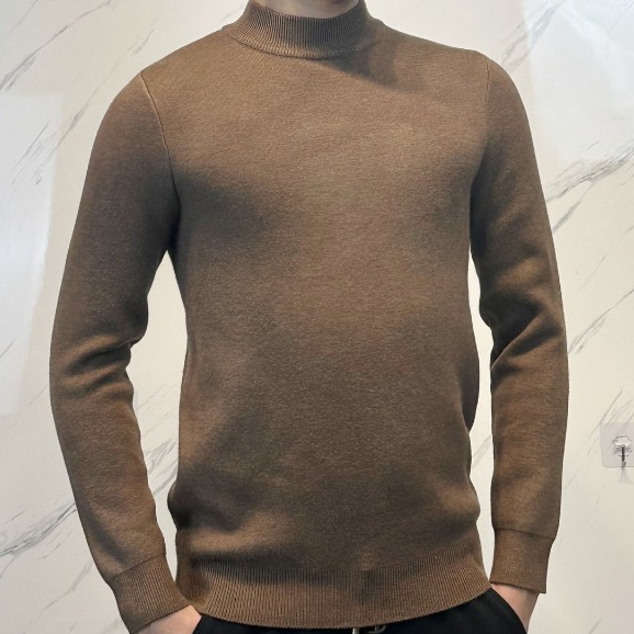 Áo len nam cổ lọ dài tay lót nỉ dáng trơn form relugar thời trang quảng châu