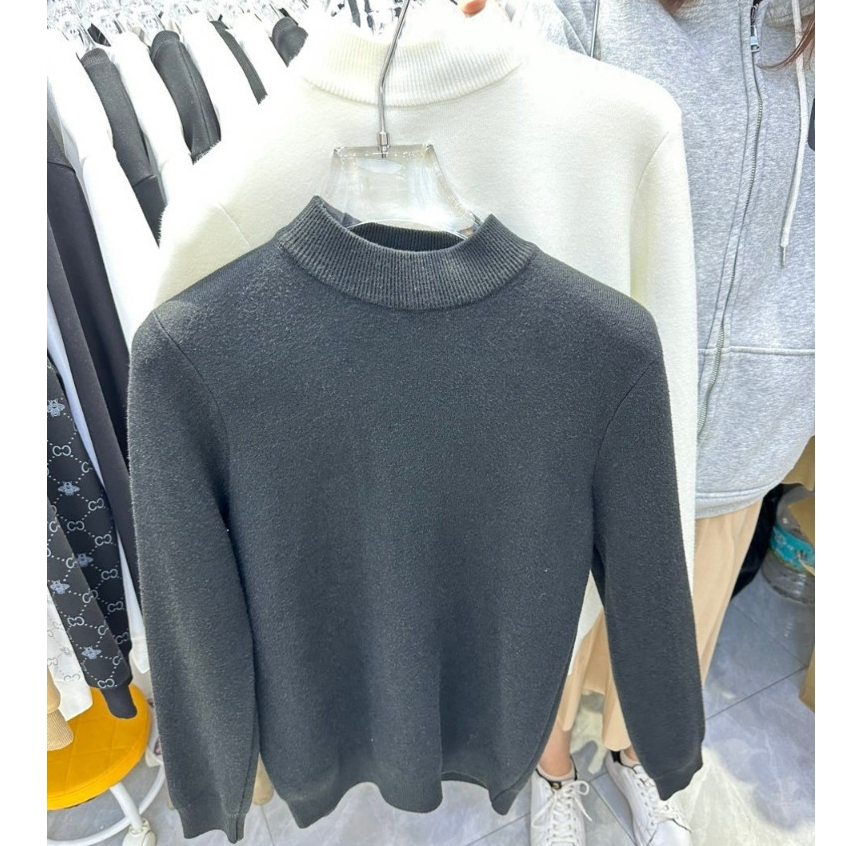 Áo len nam cổ lọ dài tay lót nỉ dáng trơn form relugar thời trang quảng châu