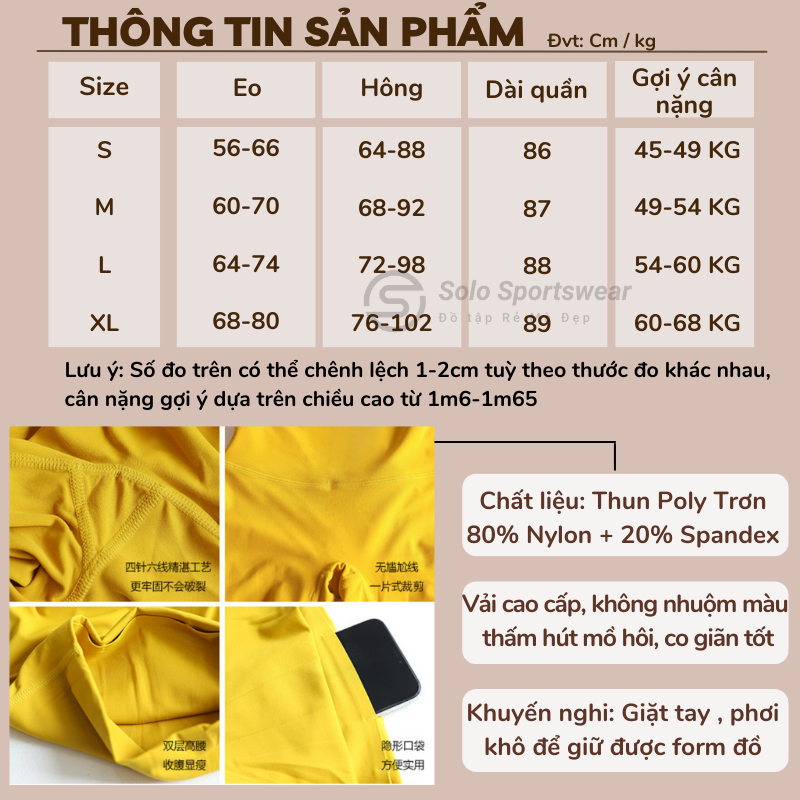 Quần Tập Gym Yoga Legging Cạp Lưng Cao Gen Bụng Nâng Mông Thể Thao Nữ Thun Poly Co Giãn Tôn Dáng 𝙎𝙤𝙡𝙤 𝙎𝙥𝙤𝙧𝙩𝙨𝙬𝙚𝙖𝙧 270