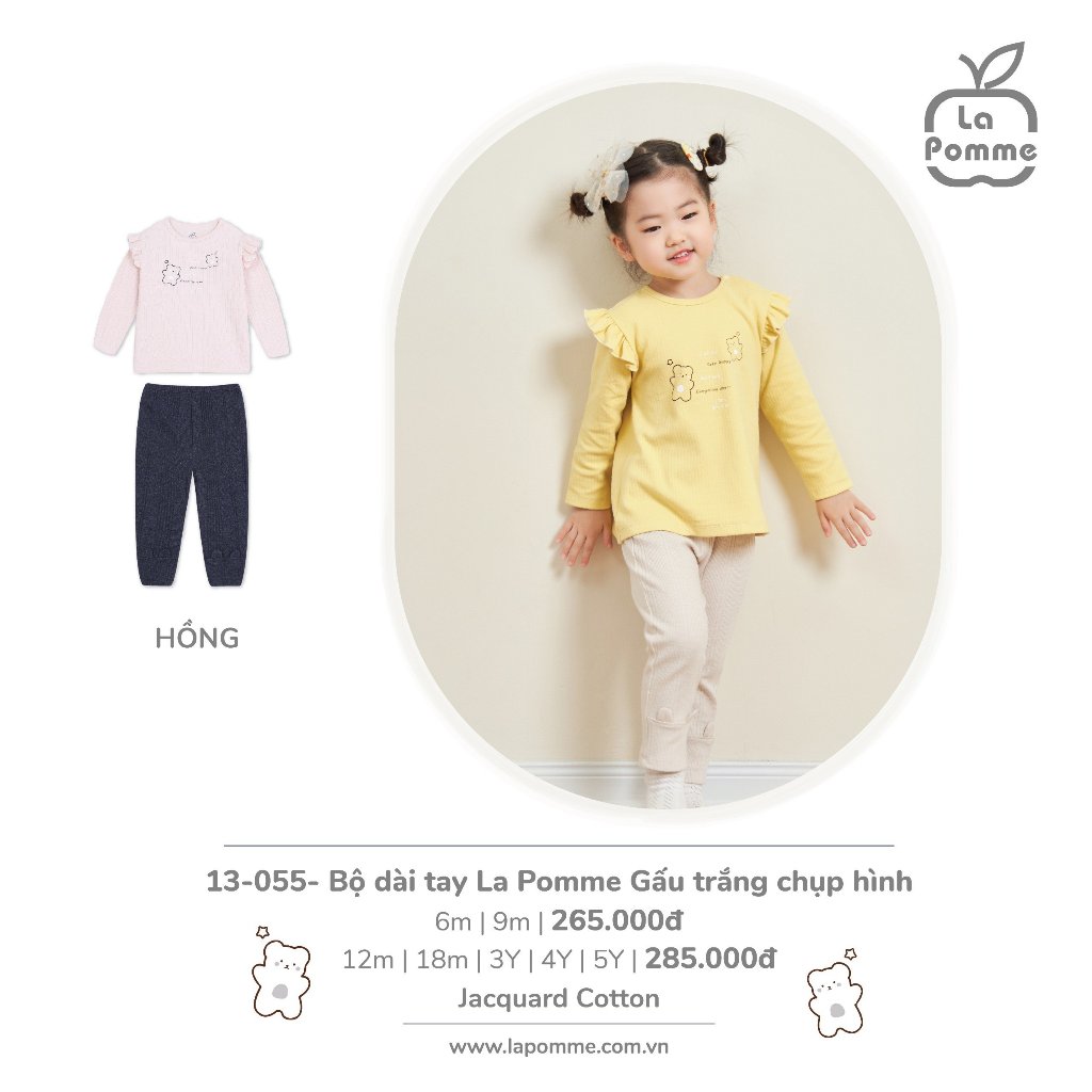 Bộ dài tay La Pomme Gấu trắng chụp hình cho bé từ 6 tháng- 5 tuổi