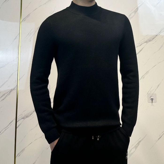 Áo len nam cổ lọ dài tay lót nỉ dáng trơn form relugar thời trang quảng châu