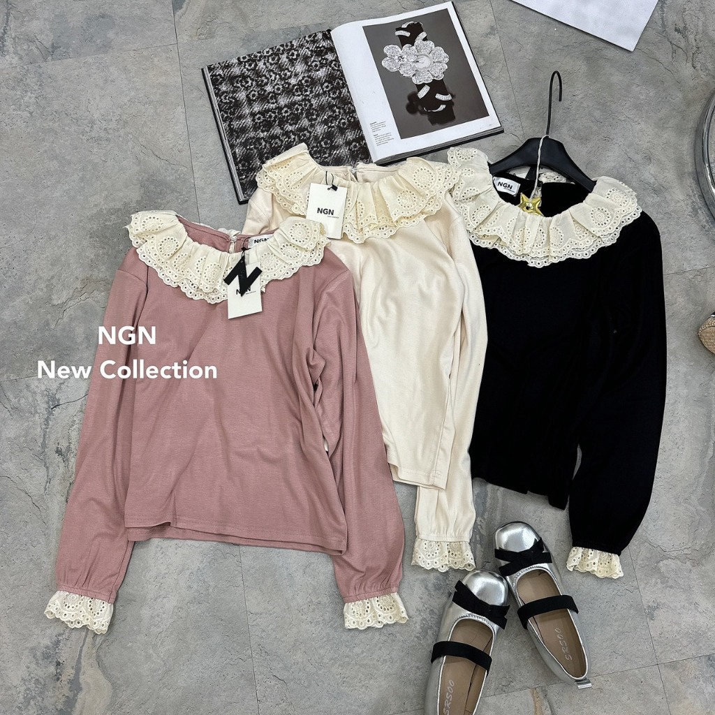 Áo dài tay cổ ren vintage