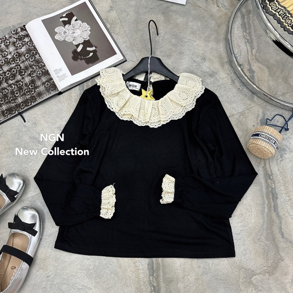 Áo dài tay cổ ren vintage