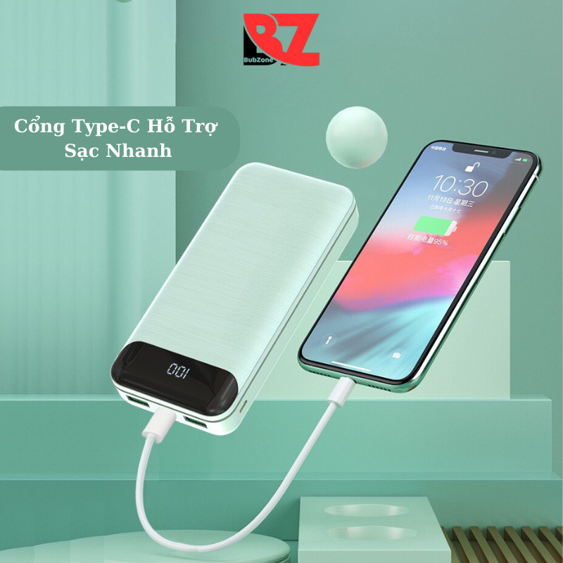 Sạc dự phòng 20000mAh hỗ trợ sạc nhanh PD 20W TypeC Bubzone tích hợp màn hình Led