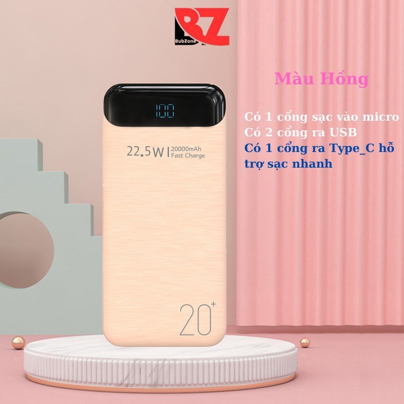 Sạc dự phòng 20000mAh hỗ trợ sạc nhanh PD 20W TypeC Bubzone tích hợp màn hình Led