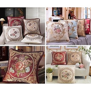 Vỏ gối vuông tựa Tây Âu 48cmx48cm vải gấm nhung, gối tựa lưng sofa, vỏ gối ôm gối vuông trang trí decor sang trọng