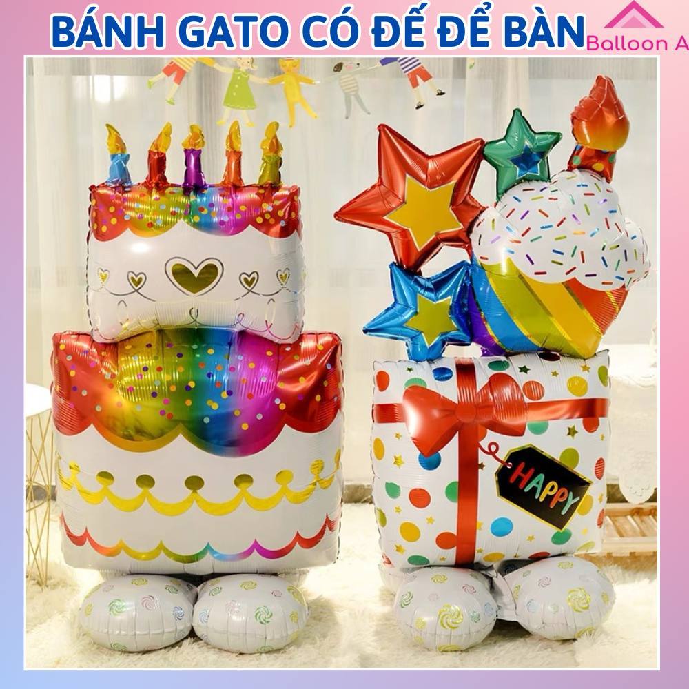 Bong bóng hộp quà sinh nhật để bàn, bánh gato happy birthday sinh nhật khổng lồ trang trí sinh nhật