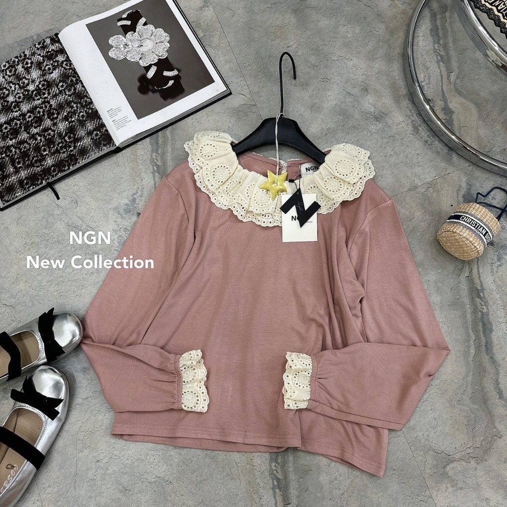 Áo dài tay cổ ren vintage