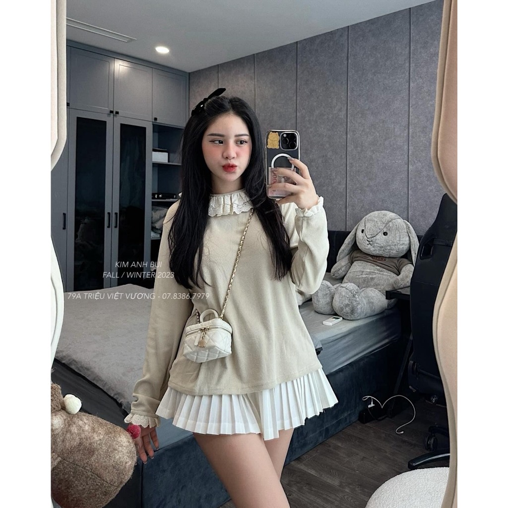 Áo dài tay cổ ren vintage