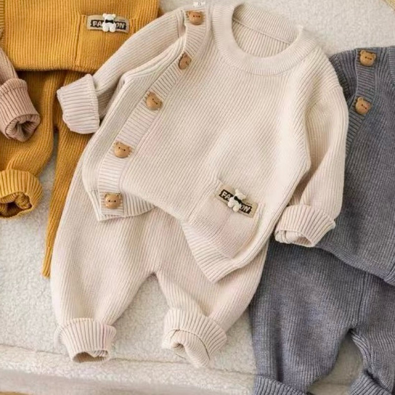 Bộ đồ len đính 5 chú gấu siêu đẹp hàng QC