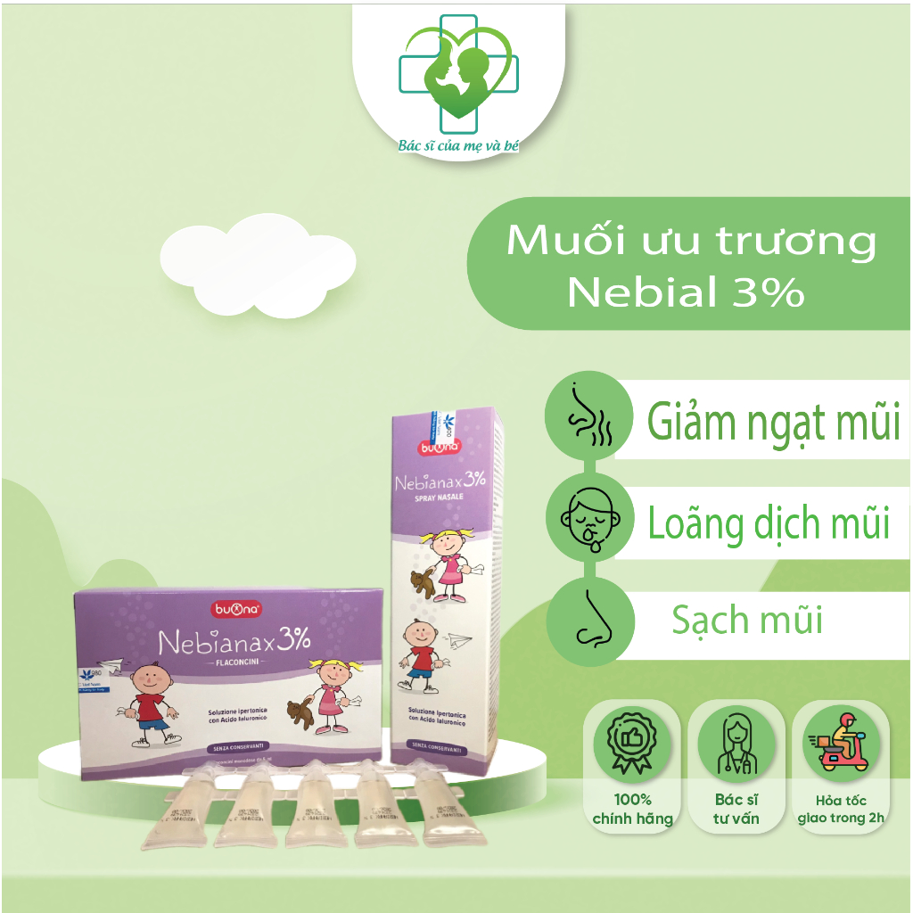 Buona Nebial/Nebianax 3% Spray Nasale/ Flaconcini - Xịt Mũi Giảm Ngạt Mũi Hiệu Quả Nhanh Cho Sổ Mũi, Nghẹt Mũi - 100ml