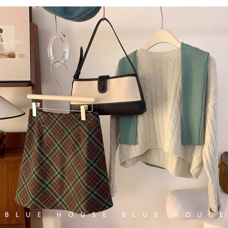 Chân váy dạ kẻ dáng ngắn 23’September Clothes