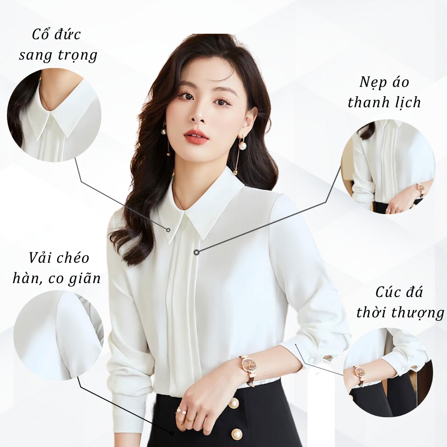 Áo sơ mi nữ trắng kiểu công sở tay dài trẻ trung basic sang chảnh VILYA SM23-001