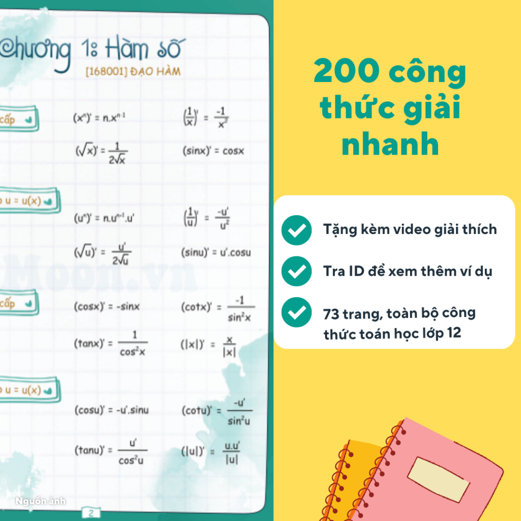 Sách- 200 Công Thức Giải Nhanh Toán 12 Tặng Kèm Video Hướng Dẫn Làm Bài
