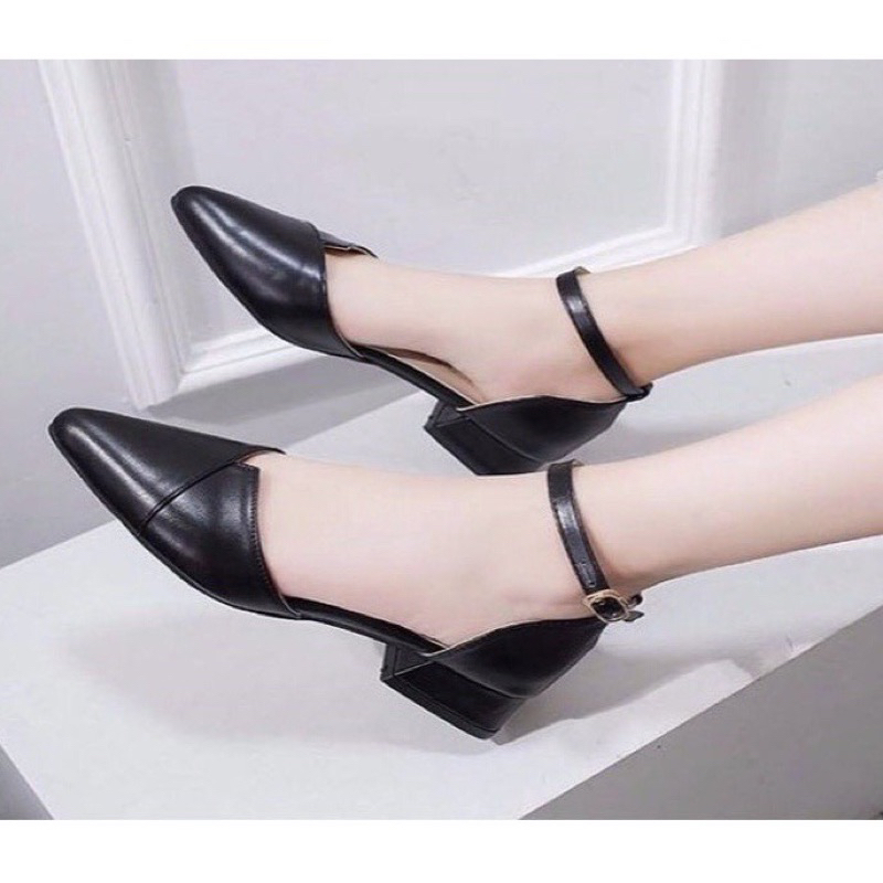 Giày quai sau siêu xinh gót 3 phân 2 màu kem đen giành cho bạn gái