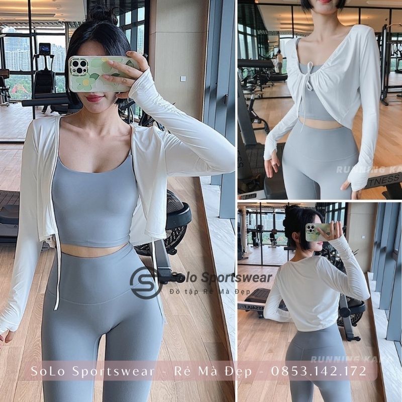 Áo khoác lửng tập Gym Yoga Năng động, áo cardigan chống nắng thun co giãn thoáng mát Solo Sportswear 1949