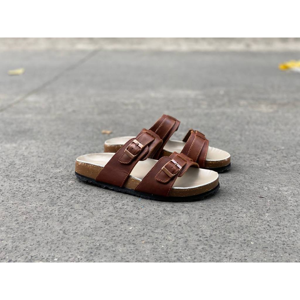 Dép nam đế trấu da bò thật - dép da hàng hiệu Beckman Maya - da Sáp Crazyhorse nhập khẩu cao cấp - BMBI03BO - R8ckie