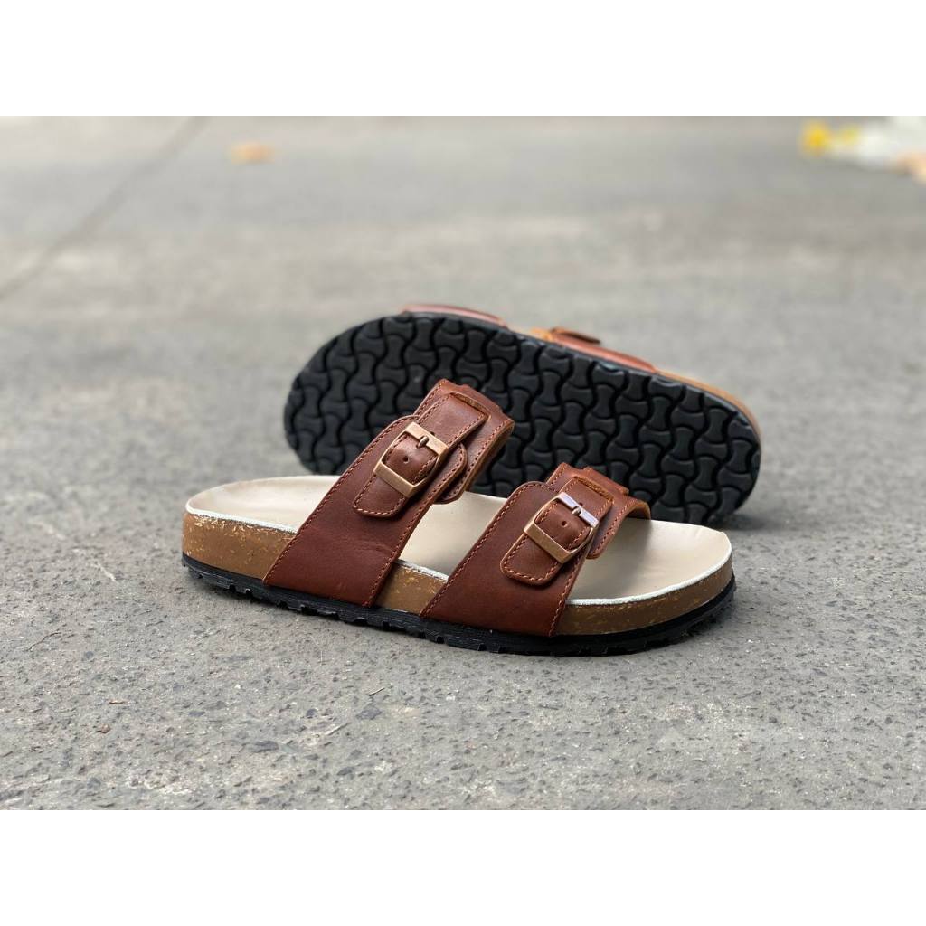 Dép nam đế trấu da bò thật - dép da hàng hiệu Beckman Maya - da Sáp Crazyhorse nhập khẩu cao cấp - BMBI03BO - R8ckie