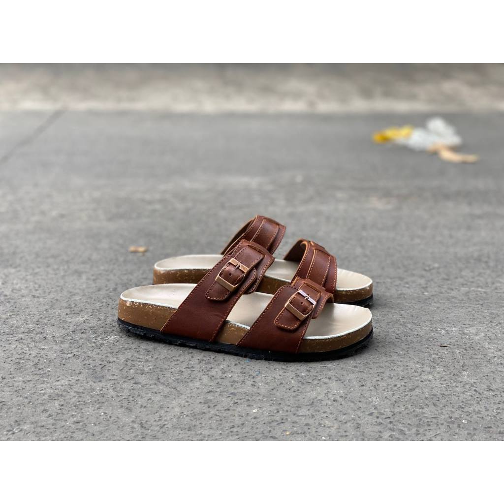 Dép nam đế trấu da bò thật - dép da hàng hiệu Beckman Maya - da Sáp Crazyhorse nhập khẩu cao cấp - BMBI03BO - R8ckie