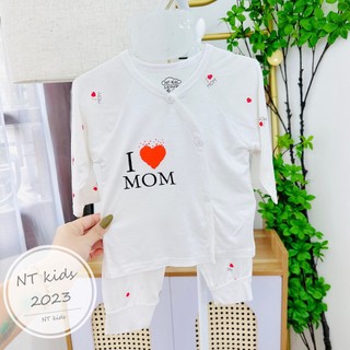 Bộ dài tay sơ sinh cúc chéo NT vải thun lạnh, quần đáp mông cho bé 3-9kg
