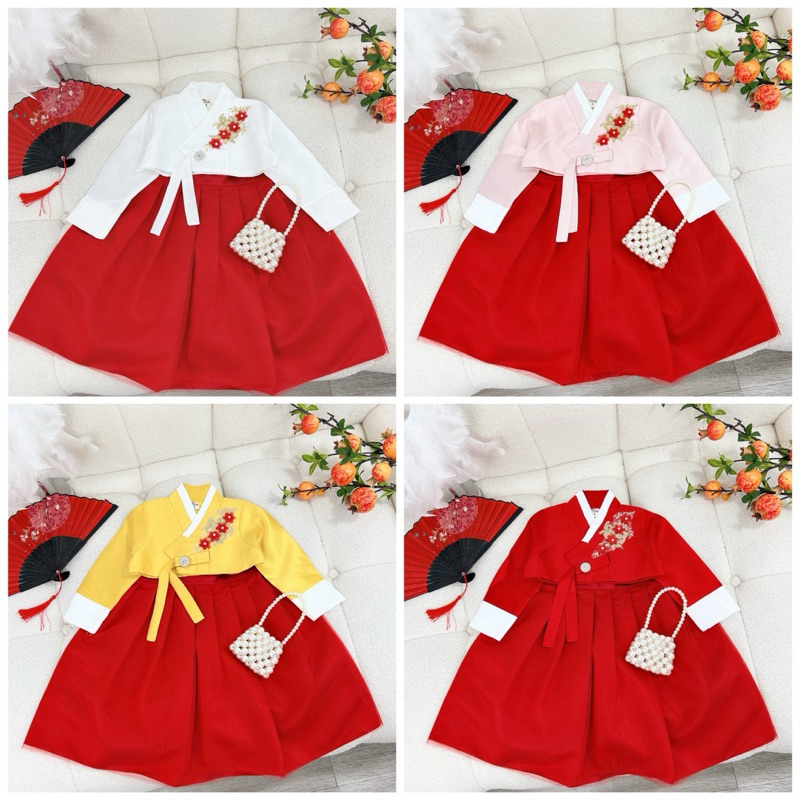 Set Hanbook gấm thêu hoa cao cấp cho bé gái 10-25kg