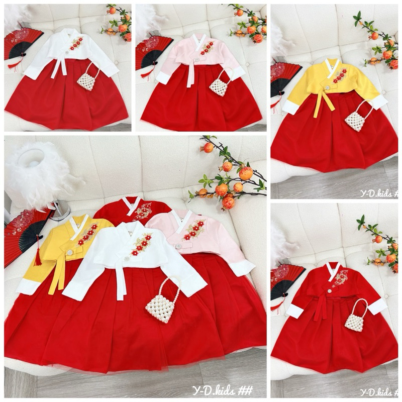 Set Hanbook gấm thêu hoa cao cấp cho bé gái 10-25kg
