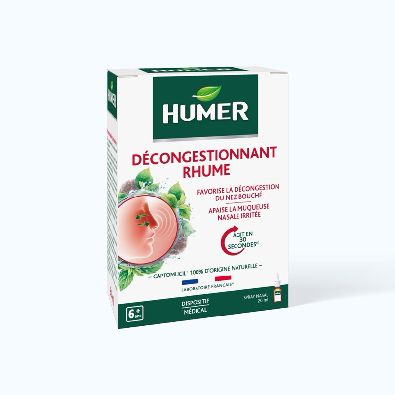 Dung dịch xịt mũi Humer Decongestionnant Rhume 20ml Date 2026