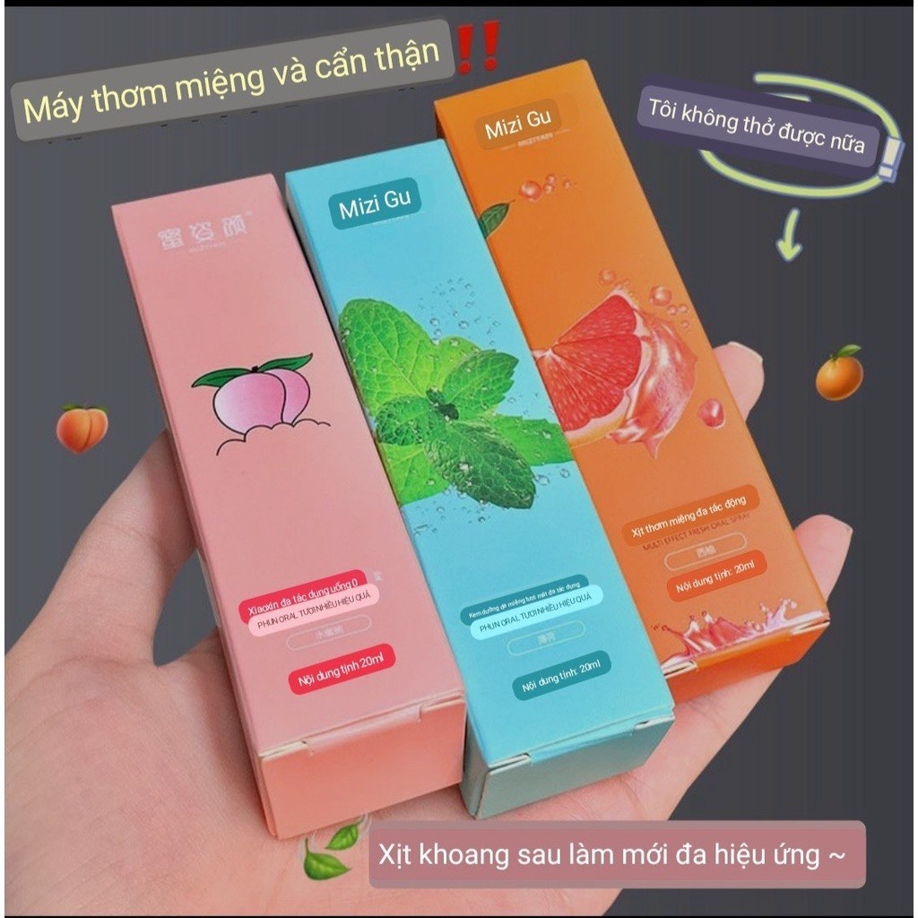 Xịt Thơm Miệng MIZIYAN Hoa Quả Thơm miệng sạch sẽ vị đào, bạc hà, cam mát dung tích 15ml