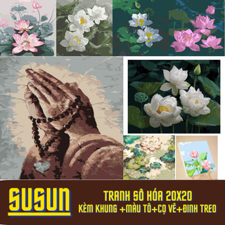 Tranh số hóa 20x20 đức phật hoa sen hottrend, tranh tô màu theo số đức phật hoa sen