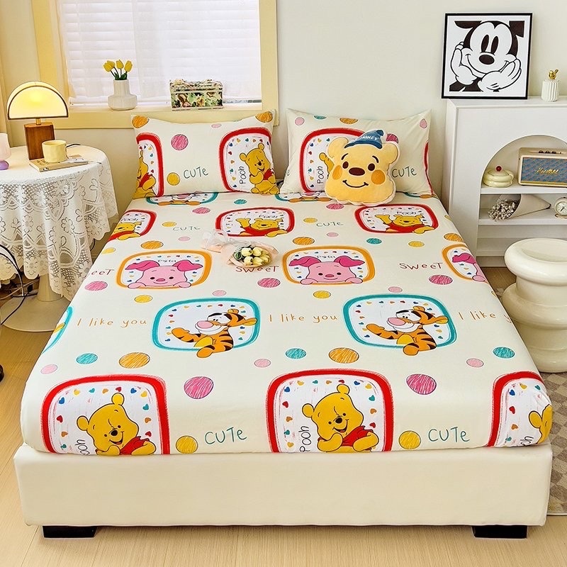 Bộ ga gối cotton hoạt hình 3D nhập khẩu LIDACO hoạ tiết vui nhộn cho bé drap giường đủ size nệm