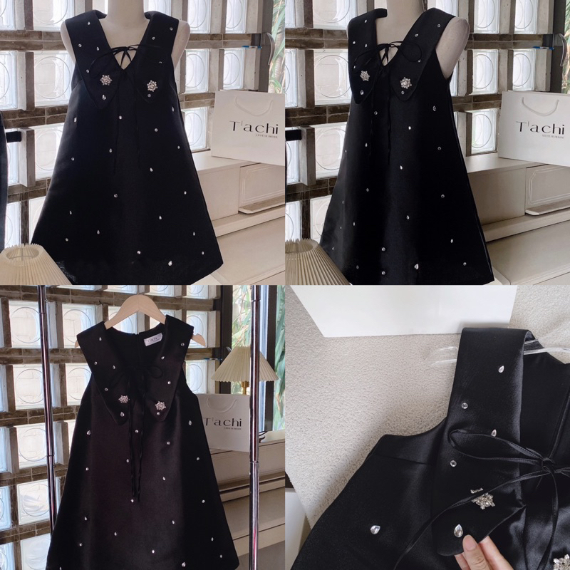 ĐẦM SUÔNG ĐEN CỔ PETTER ĐÍNH ĐÁ NƠ