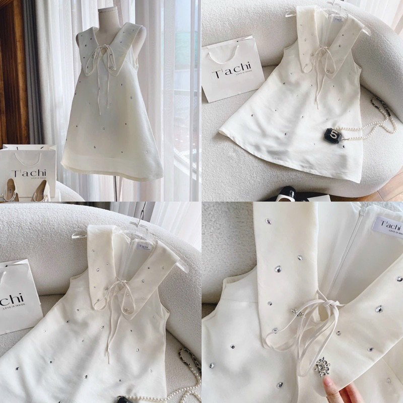 ĐẦM SUÔNG ĐEN CỔ PETTER ĐÍNH ĐÁ NƠ