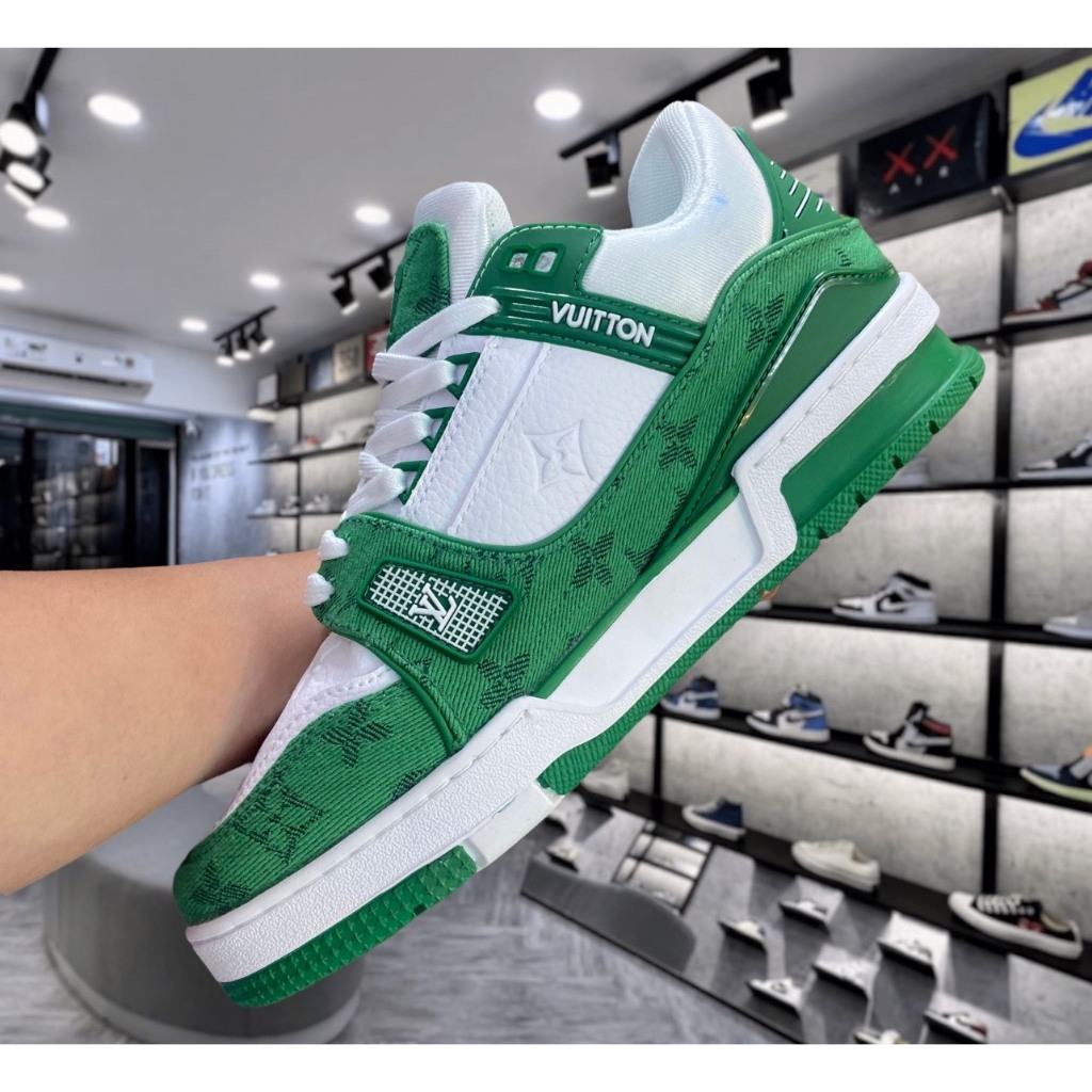 Giày Thể Thao Nam Nữ LV Xanh Lá bản SC, Giày Sneaker LV Trainer Cao Cấp Full Box + Bil