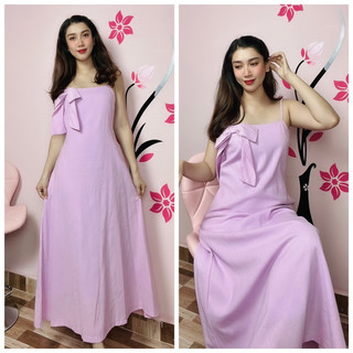 Đầm maxi linen phối nơ có túi