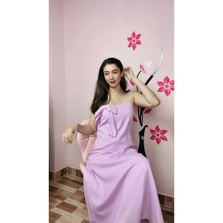 Đầm maxi linen phối nơ có túi