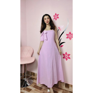 Đầm maxi linen phối nơ có túi