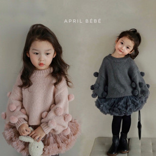  April bébé - SET TUTU  áo len váy xoè bồng tầng cho bé gái đáng yêu ấm áp mùa đông màu hồng xám 