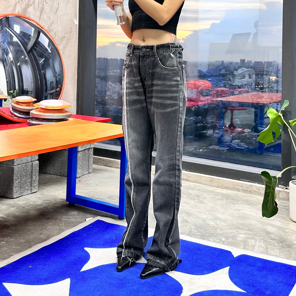 Quần Jeans Ống Loe  - FLARE JEANS WASHED DARK-GRAY - Hungocb Studio