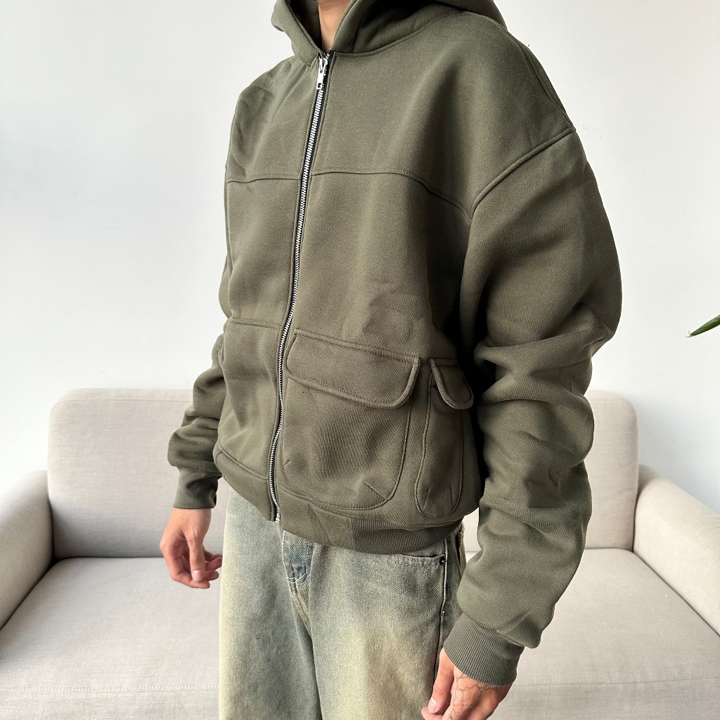 Áo Hoodie Boxy Zipper Nỉ Bông - Hungocb Studio