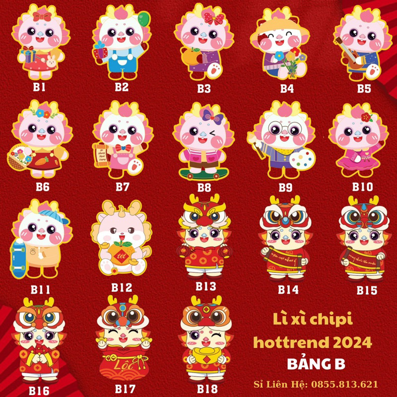 Bao Lì Xì Chipi Hoạt Hình Tết Giáp Thìn Năm 2024, Combo 100c Lì xì Hoạt Hình Phản Quang Kim Cương Tết Nguyên Đán