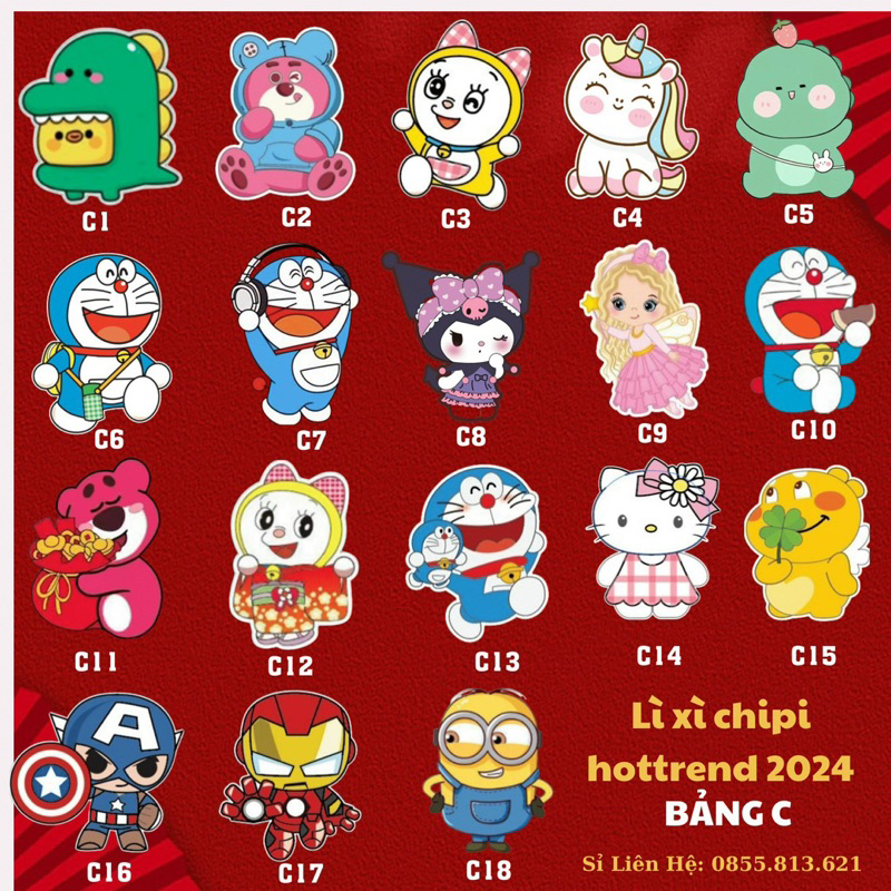 Bao Lì Xì Chipi Hoạt Hình Tết Giáp Thìn Năm 2024, Combo 100c Lì xì Hoạt Hình Phản Quang Kim Cương Tết Nguyên Đán