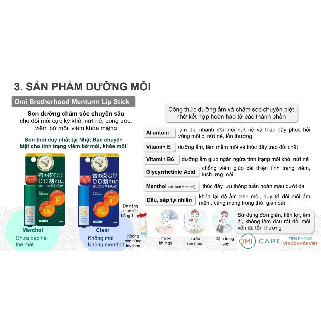 Bác Sĩ Cung Son Dưỡng Bạc Hà Dành Cho Môi Khô Và Nứt Nẻ OMI MENTURM Tặng Son Dưỡng Môi Omi