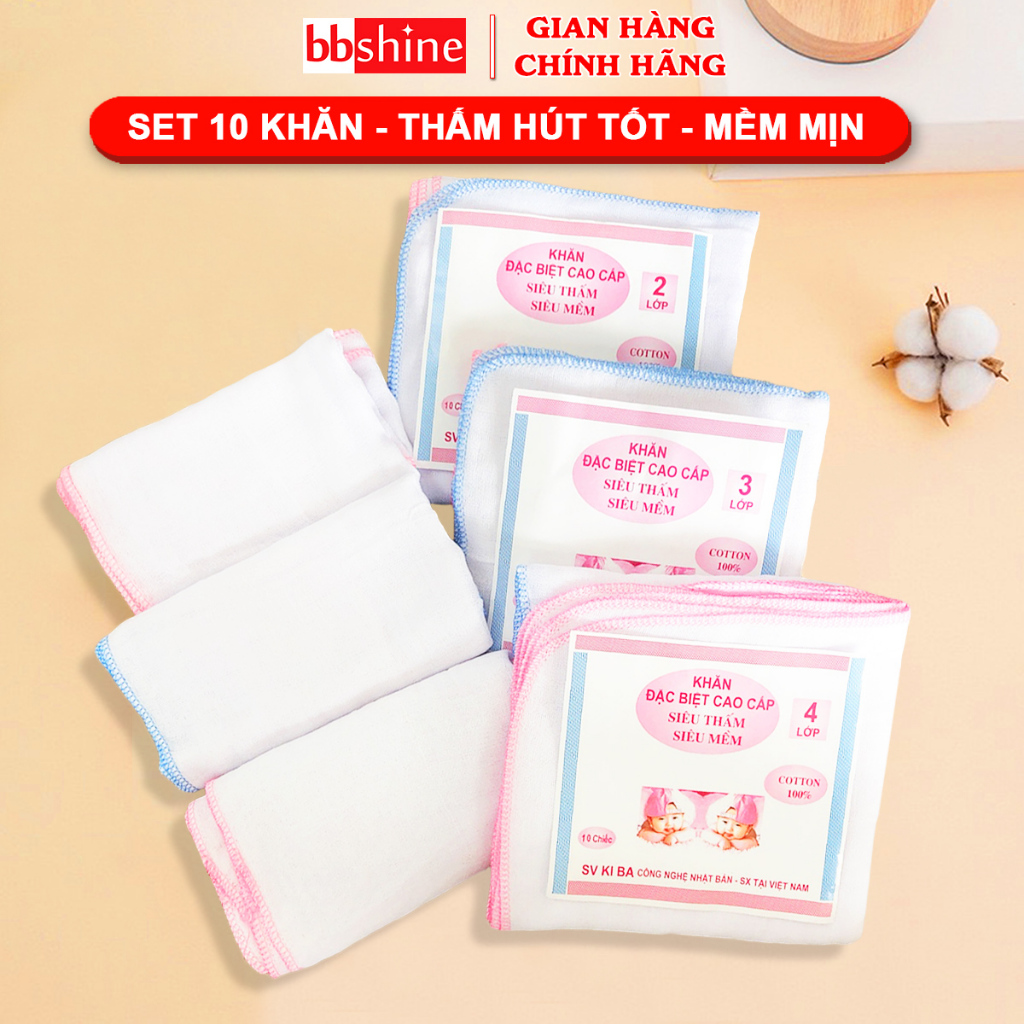 Khăn Sữa Cho Bé Kiba Chuyên Dụng Tiện Lợi Siêu Mềm Siêu Thấm Cho Bé (Set 10 Khăn) BBShine – KH005
