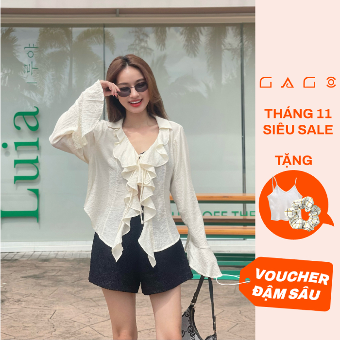 Áo kiểu tay lở cổ gợn sóng 2 lớp, có lá cổ phong cách nữ tính GA4432