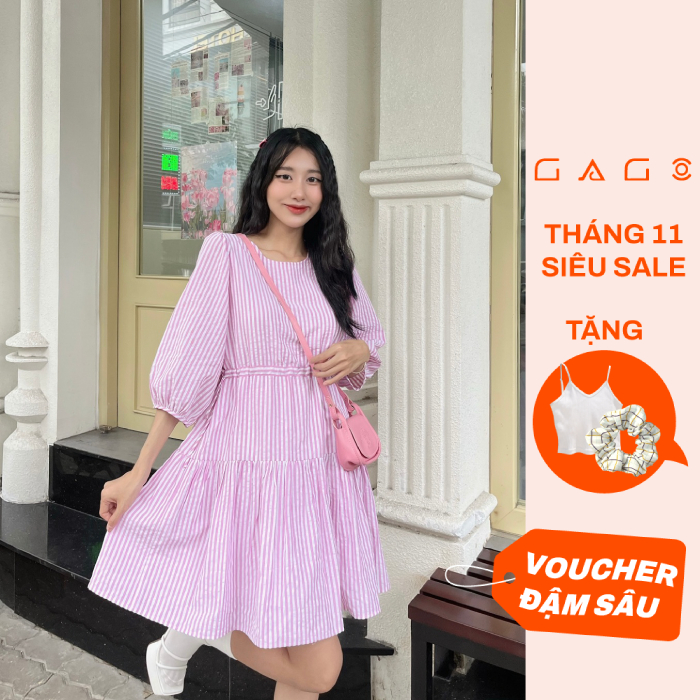 Đầm xòe nữ babydoll nhún tầng tay lở, phong cách thanh lịch, đáng yêu GAGO GG4530