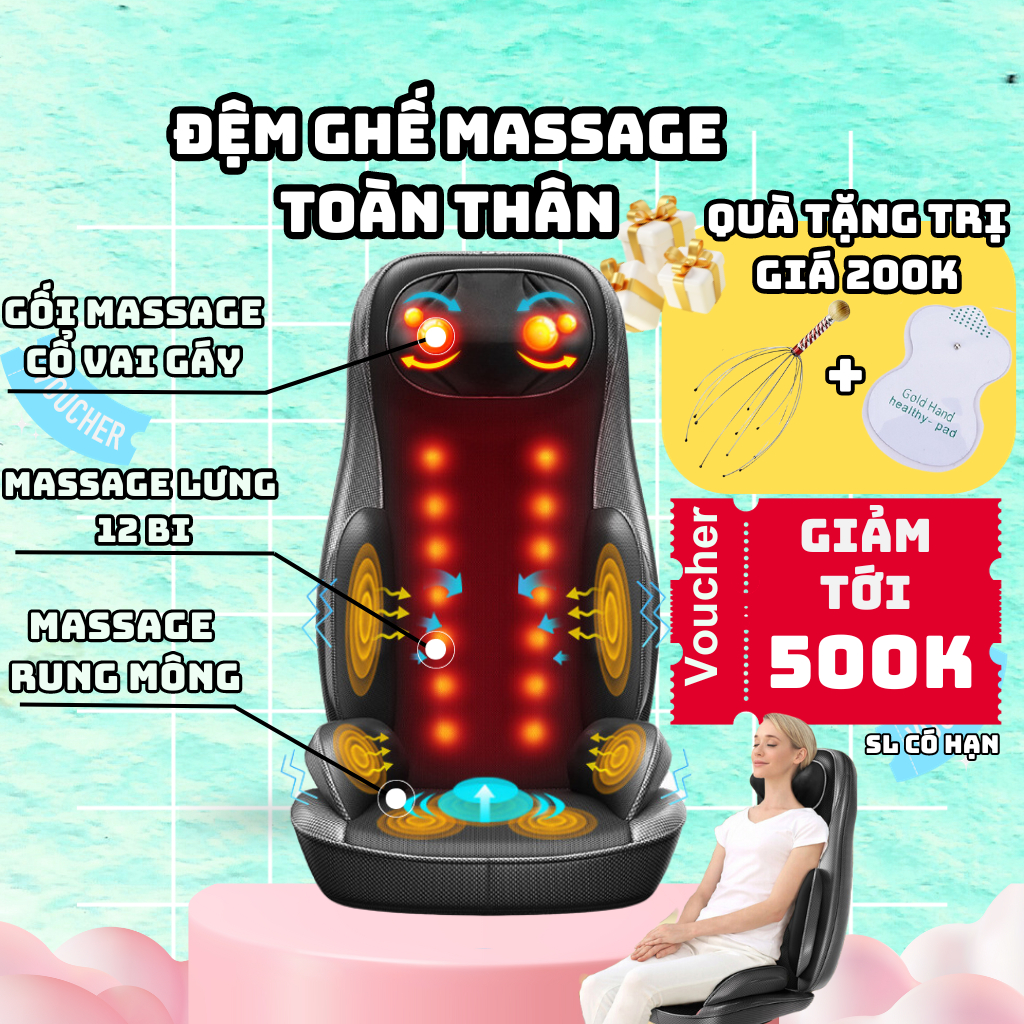 Đệm Ghế Massage Toàn Thân, Ghế Mát Xa Lưng Cổ Vai Gáy Tiện Lợi, Đệm Massage Hồng Ngoại Thế Hệ Mới Bảo Hành 5 Năm